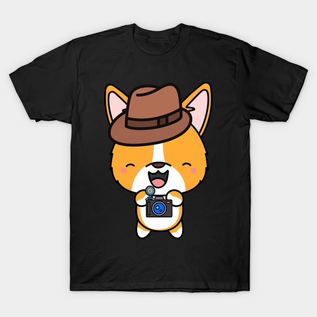 Funny corgi is holding a camera T-Shirt by Pet Station